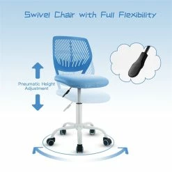 Best deal ✨ Costway Sponge Adjustable Mid Back Swivel Armless Office Chair In Blue ✨ -Deals Writing Desks Store 2326455 5 L