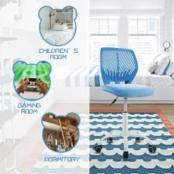 Best deal ✨ Costway Sponge Adjustable Mid Back Swivel Armless Office Chair In Blue ✨ -Deals Writing Desks Store 2326455 9 L