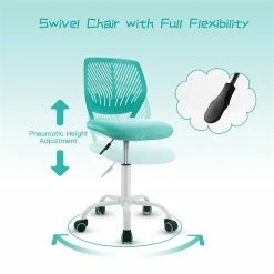 New 👍 Costway Sponge Adjustable Mid Back Swivel Armless Office Chair In Turquoise 🔔 -Deals Writing Desks Store 2326456 5 L