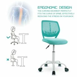 New 👍 Costway Sponge Adjustable Mid Back Swivel Armless Office Chair In Turquoise 🔔 -Deals Writing Desks Store 2326456 6 L