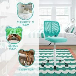 New 👍 Costway Sponge Adjustable Mid Back Swivel Armless Office Chair In Turquoise 🔔 -Deals Writing Desks Store 2326456 9 L