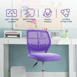 Wholesale ⭐ Costway Sponge Adjustable Mid Back Swivel Armless Office Chair In Purple 🔔 18 Wholesale ⭐ Costway Sponge Adjustable Mid Back Swivel Armless Office Chair In Purple 🔔 -Deals Writing Desks Store 2326457 4 L