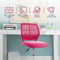 New 🌟 Costway Sponge Adjustable Mid Back Swivel Armless Office Chair In Pink 👍 -Deals Writing Desks Store 2326468 4 L