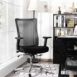 Cheap 😍 Costway PP And Sponge Ergonomic Mesh Office Chair With Armrest In Black 🎁 -Deals Writing Desks Store 2326565 1 L