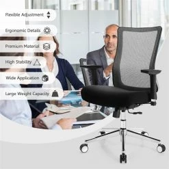 Cheap 😍 Costway PP And Sponge Ergonomic Mesh Office Chair With Armrest In Black 🎁 -Deals Writing Desks Store 2326565 10 L