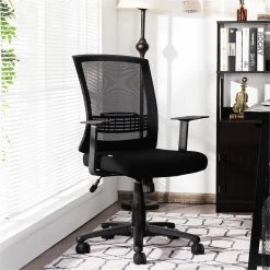 Cheap ⭐ Costway Sponge Adjustable Mid Back Mesh Office Chair W/ Lumbar Support In Black 🔥 -Deals Writing Desks Store 2326566 3 L