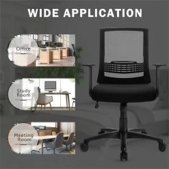 Cheap ⭐ Costway Sponge Adjustable Mid Back Mesh Office Chair W/ Lumbar Support In Black 🔥 -Deals Writing Desks Store 2326566 4 L