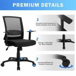 Cheap ⭐ Costway Sponge Adjustable Mid Back Mesh Office Chair W/ Lumbar Support In Black 🔥 -Deals Writing Desks Store 2326566 8 L