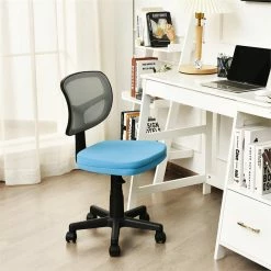Hot Sale ✔️ Costway Sponge And Plastic Adjustable Swivel Armless Office Chair In Blue 😉 -Deals Writing Desks Store 2326574 1 L