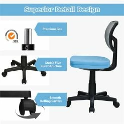 Hot Sale ✔️ Costway Sponge And Plastic Adjustable Swivel Armless Office Chair In Blue 😉 -Deals Writing Desks Store 2326574 2 L