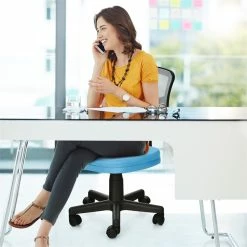 Hot Sale ✔️ Costway Sponge And Plastic Adjustable Swivel Armless Office Chair In Blue 😉 -Deals Writing Desks Store 2326574 3 L