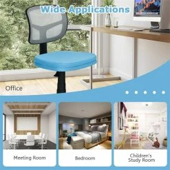 Hot Sale ✔️ Costway Sponge And Plastic Adjustable Swivel Armless Office Chair In Blue 😉 -Deals Writing Desks Store 2326574 4 L