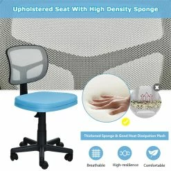Hot Sale ✔️ Costway Sponge And Plastic Adjustable Swivel Armless Office Chair In Blue 😉 -Deals Writing Desks Store 2326574 5 L