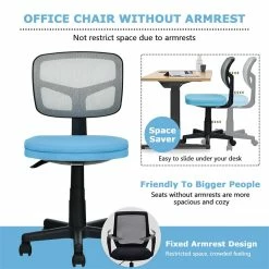 Hot Sale ✔️ Costway Sponge And Plastic Adjustable Swivel Armless Office Chair In Blue 😉 -Deals Writing Desks Store 2326574 6 L