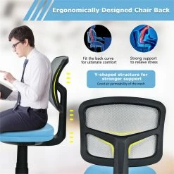 Hot Sale ✔️ Costway Sponge And Plastic Adjustable Swivel Armless Office Chair In Blue 😉 -Deals Writing Desks Store 2326574 7 L