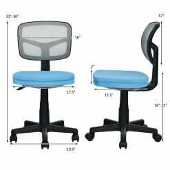 Hot Sale ✔️ Costway Sponge And Plastic Adjustable Swivel Armless Office Chair In Blue 😉 -Deals Writing Desks Store 2326574 9 L