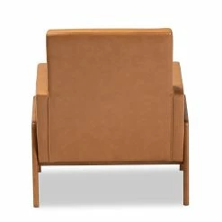 Promo 🔥 Bowery Hill Faux Leather Upholstered And Walnut Finished Wood Lounge Chair 😍 -Deals Writing Desks Store 2327584 5 L