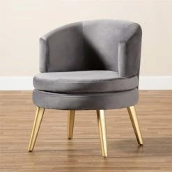 Top 10 👏 Bowery Hill Grey Velvet Fabric Upholstered And Gold Finished Wood Accent Chair 😀 -Deals Writing Desks Store 2327623 2 L