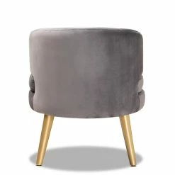 Top 10 👏 Bowery Hill Grey Velvet Fabric Upholstered And Gold Finished Wood Accent Chair 😀 -Deals Writing Desks Store 2327623 4 L