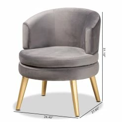 Top 10 👏 Bowery Hill Grey Velvet Fabric Upholstered And Gold Finished Wood Accent Chair 😀 -Deals Writing Desks Store 2327623 L