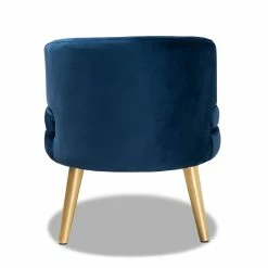 Hot Sale 😀 Bowery Hill Blue Velvet Fabric Upholstered And Gold Finished Wood Accent Chair ⭐ -Deals Writing Desks Store 2327624 4 L