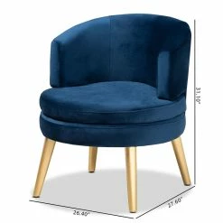 Hot Sale 😀 Bowery Hill Blue Velvet Fabric Upholstered And Gold Finished Wood Accent Chair ⭐ -Deals Writing Desks Store 2327624 L