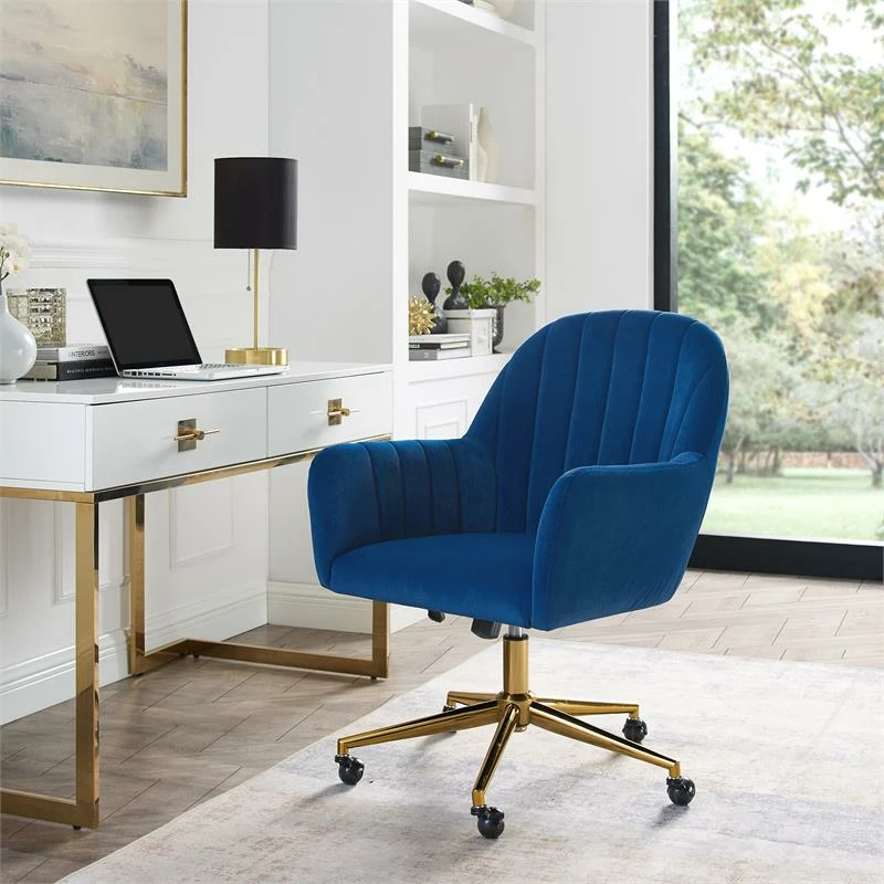 Best deal 😀 Home Fare Channeled Back Office Chair In Navy Blue Velvet 🥰 4 Best deal 😀 Home Fare Channeled Back Office Chair In Navy Blue Velvet 🥰 - Image 2