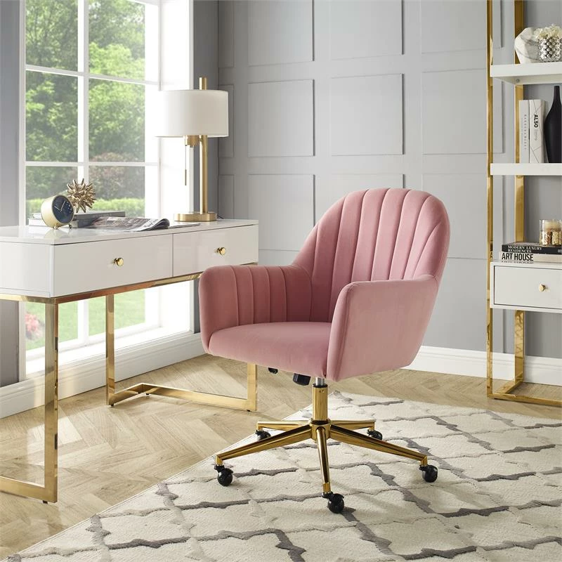 Top 10 🔔 Home Fare Channeled Back Office Chair In Blush Pink Velvet 💯 4 Top 10 🔔 Home Fare Channeled Back Office Chair In Blush Pink Velvet 💯 - Image 2