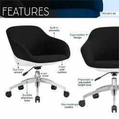Coupon ❤️ Techni Mobili Fabric Upholstered Office Swivel Chair In Black 🛒 -Deals Writing Desks Store 2385407 18 L