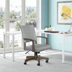 Best deal 💯 OSP Home Furnishings Santina Bankers Chair With Antique Gray Finish And Gray Fabric ⭐ -Deals Writing Desks Store 2389387 1 L