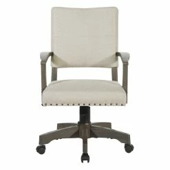 Hot Sale 🌟 OSP Home Furnishings Santina Bankers Chair With Antique Gray Finish And Ivory White Fabric 🎉 -Deals Writing Desks Store 2389388 2 L
