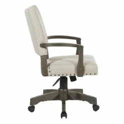 Hot Sale 🌟 OSP Home Furnishings Santina Bankers Chair With Antique Gray Finish And Ivory White Fabric 🎉 -Deals Writing Desks Store 2389388 3 L