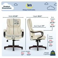 Best reviews of 🤩 Serta At Home Serta Conway Big And Tall Executive Office Chair With Wood Accents Ivory White 👍 -Deals Writing Desks Store 2404160 27 L