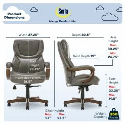 Outlet ⌛ Serta At Home Serta Conway Big And Tall Executive Office Chair With Wood Accents Gray ✨ -Deals Writing Desks Store 2404161 19 L