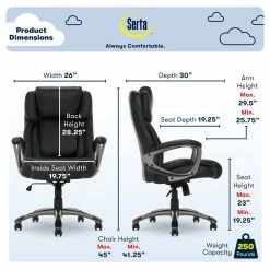 Budget ⭐ Serta At Home Serta Garret Executive Office Chair Black Bonded Leather 🌟 19 Budget ⭐ Serta At Home Serta Garret Executive Office Chair Black Bonded Leather 🌟 -Deals Writing Desks Store 2404162 15 L