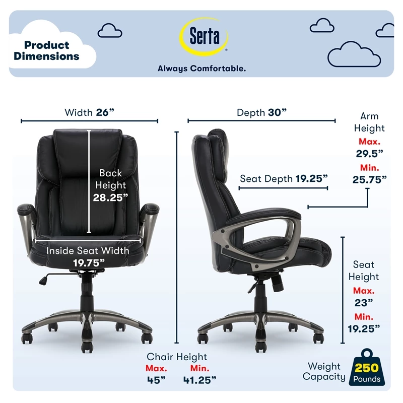 Budget ⭐ Serta At Home Serta Garret Executive Office Chair Black Bonded Leather 🌟 5 Budget ⭐ Serta At Home Serta Garret Executive Office Chair Black Bonded Leather 🌟 - Image 3