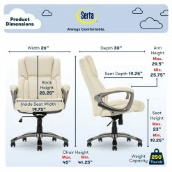 Best Sale 🎉 Serta At Home Serta Garrett Executive Office Chair Ivory White 🎉 -Deals Writing Desks Store 2404163 14 L