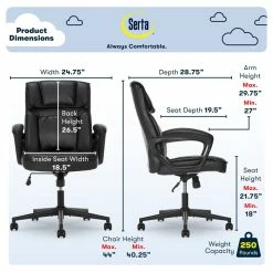 New 🔥 Serta At Home Serta Hannah Office Chair Black Bonded Leather 👏 -Deals Writing Desks Store 2404166 1 L