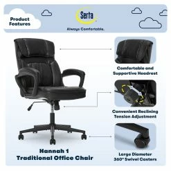 New 🔥 Serta At Home Serta Hannah Office Chair Black Bonded Leather 👏 -Deals Writing Desks Store 2404166 6 L