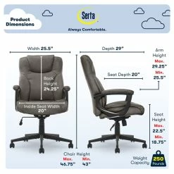 Best Sale ✨ Serta At Home Serta Connor Office Chair Gray Bonded Leather 🧨 -Deals Writing Desks Store 2404167 24 L