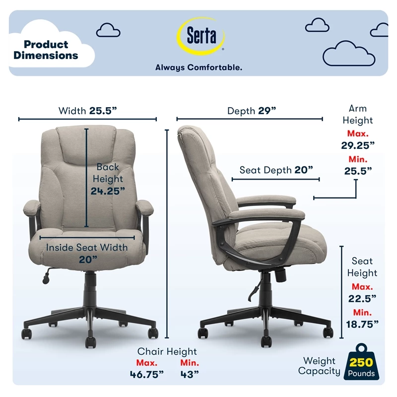 Hot Sale 😉 Serta At Home Serta Connor Office Chair Gray Microfiber 👍 5 Hot Sale 😉 Serta At Home Serta Connor Office Chair Gray Microfiber 👍 - Image 3