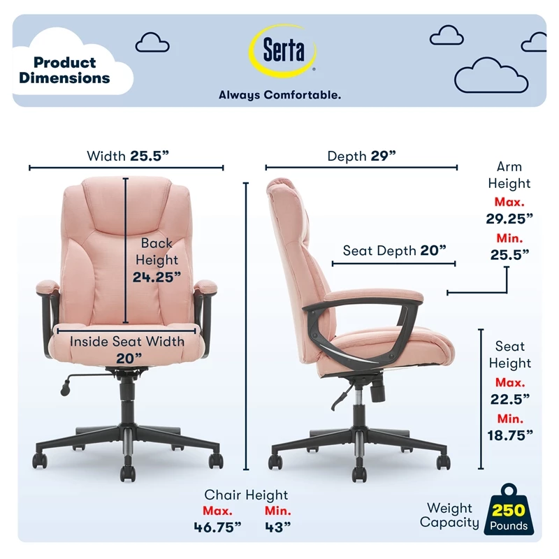 Promo 💯 Serta At Home Serta Connor Office Chair Pink Microfiber 🥰 5 Promo 💯 Serta At Home Serta Connor Office Chair Pink Microfiber 🥰 - Image 3