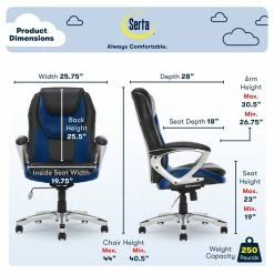 Budget 🤩 Serta At Home Serta Amplify Executive Office Chair Blue 👏 -Deals Writing Desks Store 2404172 19 L