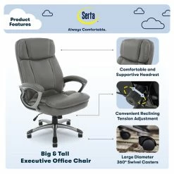 Budget 👏 Serta At Home Serta Big And Tall Executive Office Chair Gray Bonded Leather 🥰 -Deals Writing Desks Store 2404175 2 L