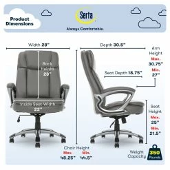 Budget 👏 Serta At Home Serta Big And Tall Executive Office Chair Gray Bonded Leather 🥰 -Deals Writing Desks Store 2404175 3 L
