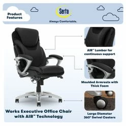 Buy 🔥 Serta At Home Serta Bryce Executive Office Chair With AIR Technology Black Bonded Leather 🥰 -Deals Writing Desks Store 2404176 7 L
