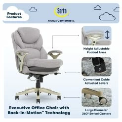 Budget 🤩 Serta At Home Serta Ergonomic Executive Office Chair With Back In Motion Technology Light Gray ✨ -Deals Writing Desks Store 2404180 13 L