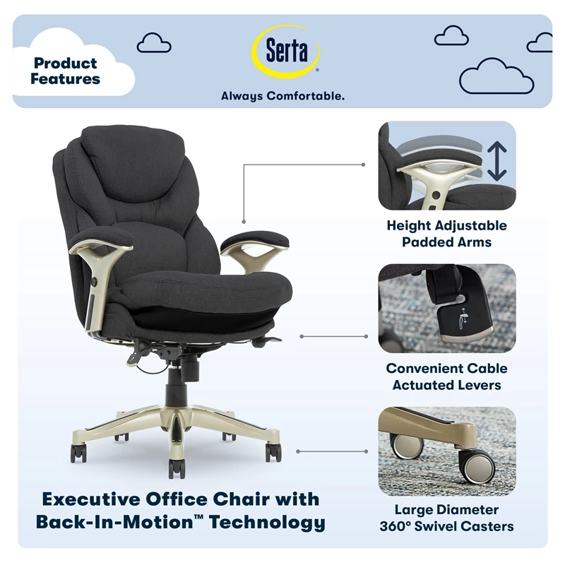Promo 🛒 Serta At Home Serta Ergonomic Modern Fabric Executive Office Chair In Dark Gray 👍 8 Promo 🛒 Serta At Home Serta Ergonomic Modern Fabric Executive Office Chair In Dark Gray 👍 - Image 6