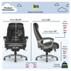 Flash Sale 🔔 Serta At Home Serta Lautner Traditional Faux Leather Gray Executive Office Chair 👏 -Deals Writing Desks Store 2404182 22 L