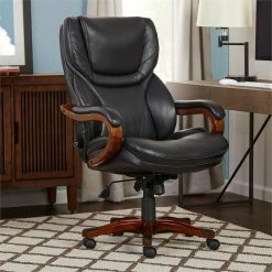 New 👍 Serta At Home Serta Conway Big And Tall Executive Office Chair With Wood Accents Black 🥰 -Deals Writing Desks Store 2404193 19 L